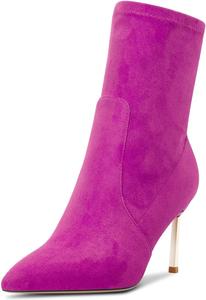 Женские ботильоны Castamere с заостренным носком на высокой шпильке, короткие ботинки на каблуке 3,3 дюйма, на молнии, классические для свадьбы, Magenta Peach Red