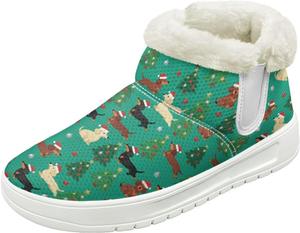 Женские зимние ботинки на снег, водонепроницаемые, короткие, легкие, теплые с плюшевой отделкой, зимние ботинки с противоскользящей подошвой, модные, размеры 36-48 Quxjehoe, Santa Hat Dog Green