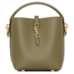 SAINT LAURENT Кожаная сумка ведро мини женская на одно плечо цвета вяза