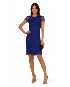 Платье с коротким рукавом и стразами Adrianna Papell, синий