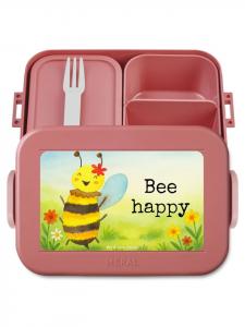 Mr. & Mrs. Panda Ланчбокс Bee, дизайн Happy с надписью, пастельно-красный цвет