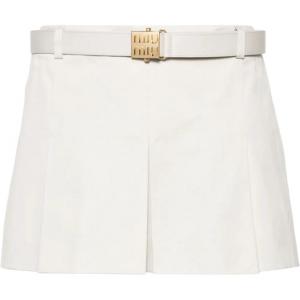 Мини-юбка с низкой посадкой, плиссированная, с пряжкой с логотипом MIU MIU, бежевый