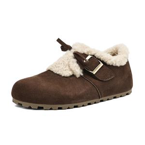 Теплые хлопковые туфли с флисовой подкладкой на северо-востоке, без застежек, повседневные, женские, кофейного цвета JOSINY, Coffee (400G Short Plush