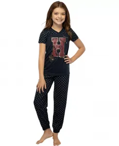 Девочки H Is For Harry Гриффиндор 2PC комплект с коротким рукавом и пижамными брюками Harry Potter, черный