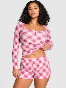 Термошорты-Пижамы хенли Pink, red violet plaid