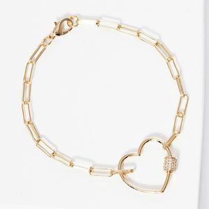 Браслет-цепочка с заостренными канцелярскими скрепками, покрытый золотом, с открытым сердцем и ограненными фианитами, прозрачный, золотой Fashnzfab, прозрачный/золотой