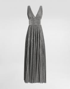 Длинное плиссированное платье с отделкой из микро-пайеток Dolce & Gabbana, серебряный