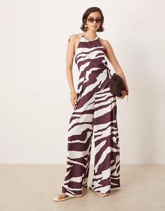 ASOS DESIGN комбинезон с асимметричной застежкой-халтер и принтом зебры