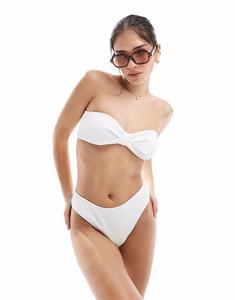 4th & Reckless комплект из бикини-топа бандо с узлом и жатым узором, белый цвет