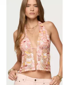 Женский топ-русалка с открытой спиной и пайетками Edikted, розовый