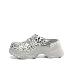 BOERDIQI Женские закрытые тапочки серебристые с овчинной стелькой, цвет Silver (Sheepskin Insole)