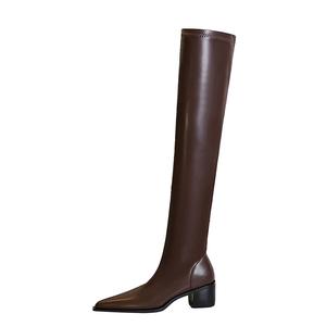 YAFEI XUANYU Женские сапоги выше колена на каблуке 5,5 см - кофе, цвет Coffee