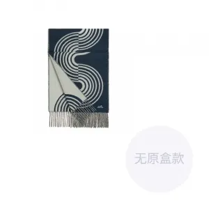 HERMES Кашемировый вязаный шарф женский морской синий, Marine Blue