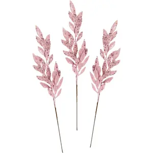 И.ГЕ.А. Зимнее искусственное растение "искусственная ветка, искусственная новогодняя ветка", с блестками и декоративными камнями, набор из 3 штук, новогоднее украшение I.Ge.A., розовый