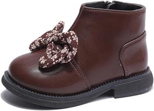 Детские короткие ботильоны для девочек из искусственной кожи с бантом и боковой молнией для малышей/маленьких детей JGKDTX, Brown
