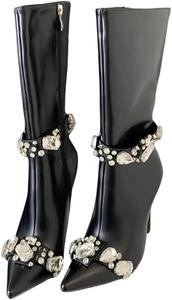 Женские уютные кожаные ботильоны с кристаллами и заостренным носком на шпильке для вечеринок Generic, Black