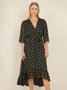 Платье миди с принтом из фольги Yumi, черный