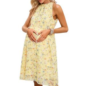 Женское бесшовное платье-мини на запах для беременных Clearflower, Yellow Floral