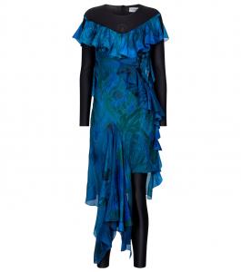 Платье из шелка с принтом и эластичного джерси Marine Serre, Cobalt