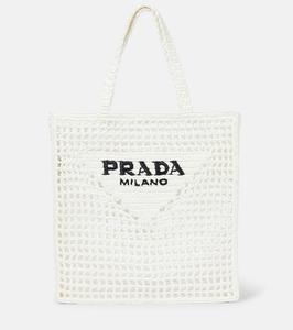Сумка-шоппер из рафии с логотипом Prada, белый
