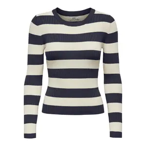 Свитер JDY с круглым вырезом "JDYPLUM L/S O-NECK PULLOVER KNT NOOS", цвет Sky Captain Stripes:W Eggnog Stripes
