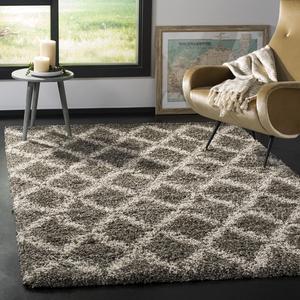 Ковер SAFAVIEH, 153 x 214 см, Hudson Shag Collection, Grey & Ivory, Moroccan Trellis Design, без линьки и простой в уходе, идеален для помещений с высокой проходимостью в гостиной, спальне (SGH333B)