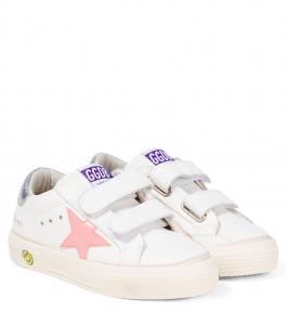 Кожаные кроссовки May School Golden Goose Kids, White/Salmon Pink/Silver