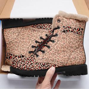 Модные женские ботильоны на каблуке Зимние ботинки с меховой подкладкой и шнуровкой Теплые ботинки для улицы и повседневной носки AWSOLE, Black/Beige/Pink