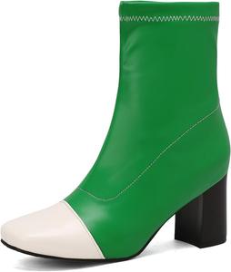 Ботильоны SHEMEE двух цветов для женщин с массивным каблуком, квадратным носком, высокие ботильоны на каблуке, без застежки, осенне-зимняя обувь, Green/White