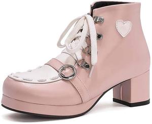 Женские милые платформенные ботинки Лолита Elyffany с массивным высоким каблуком, из искусственной кожи, на шнуровке с бантом, ботильоны, Pink