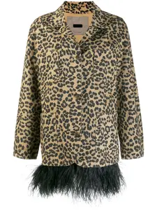 Пальто с леопардовым принтом и перьями Simonetta Ravizza, нейтральный