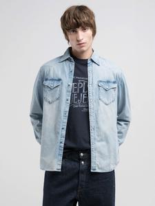 Джинсовая рубашка в стиле вестерн с вышивкой в виде буквы R.