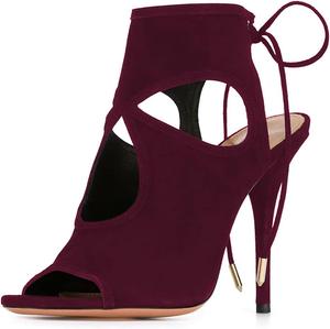 Женские ботильоны YDN с открытым носком на высоком каблуке, вырезами и ремешком с бантом, туфли на шпильке, Wine Red