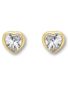 ONE ELEMENT Серьги-гвоздики в форме сердца с цирконием, из желтого золота 333 пробы