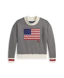 Девушки 7-16 флаг майка с воротником-стойкой свитшот Polo Ralph Lauren, серый