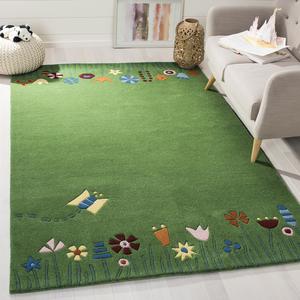 Ковер SAFAVIEH, 153 x 244 см, Kids Collection - Green & Multi, ручной работы из шерсти с травой и цветами, идеален для помещений с высокой проходимостью в гостиной, спальне (SFK751A)