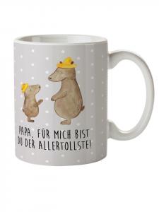 Детская кружка с изображением медведя в шляпе и надписью в пастельно-серых тонах Mr. & Mrs. Panda