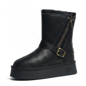 O.L Утепленные водонепроницаемые противоскользящие устойчивые к истиранию увеличивающие рост зимние ботинки женские черные шерстяные, цвет Black Wool