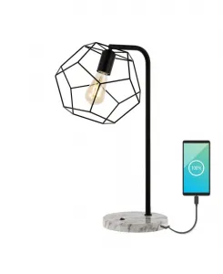 Настольная светодиодная лампа Penta 60 см в индустриальном стиле «фермерский дом», с регулируемой головкой и USB-портом для зарядки Jonathan Y, черный