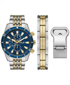 Подарочный набор мужских часов с тремя стрелками 2t из сплава серебристо-золотистого оттенка, 42 мм Folio, two-tone