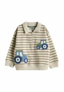 Полосатая футболка с длинными рукавами и молнией до середины груди, в стиле трактора. Jojo Maman Bébé, Natural Tractor