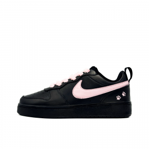 Nike Детские скейтбордистские кроссовки Court Borough Sweet Cat Paw Print из кожи с противоскользящим покрытием, черные и розовые, для подростков