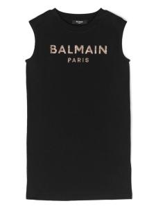 Платье без рукавов Balmain Kids со стразами, черный