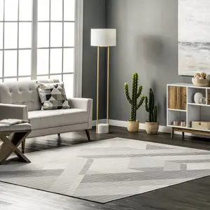 Коврик с абстрактным полосатым узором nuLOOM, 122x183 см, бежевый