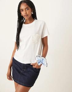 Футболка JDY с карманом, связанным крючком, белого цвета