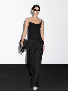 Топ из 100% хлопка с асимметричным вырезом Massimo Dutti, черный