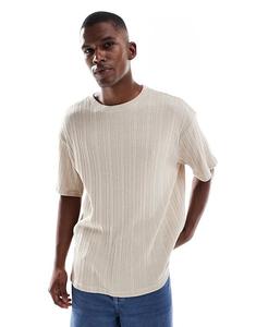 Футболка ONLY & SONS свободного кроя с текстурой бежевого цвета