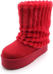 Женские замшевые ботильоны на платформе с утеплителем, зимние, с меховой подкладкой, противоскользящие, короткие с манжетой, с утолщенной подошвой EXEBLUE, Red