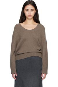 Loulou De Saison Коричневый кашемировый свитер с U-образным вырезом в стиле баджи