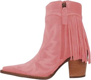 Вестерн-ботильоны с бахромой и вышивкой, с заостренным носком и массивным каблуком, ковбойские ботинки WINDBXYB, Pink